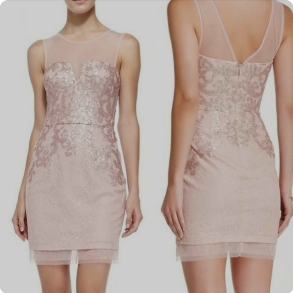 BCBGMaxAzria Women's Abigail Dusty Pink Lace Sequin Mini Dress- Size 2 - Picture 13 of 17